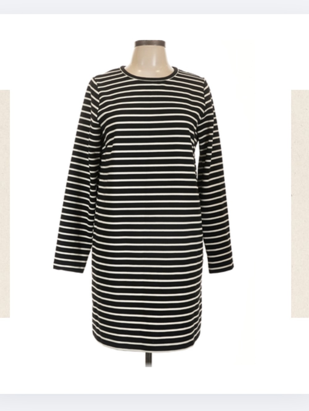 LOFT Black & White Striped Long-Sleeve Shift Dress